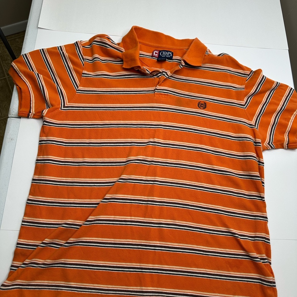 Chaps Men's Orange Striped Polo Shirt